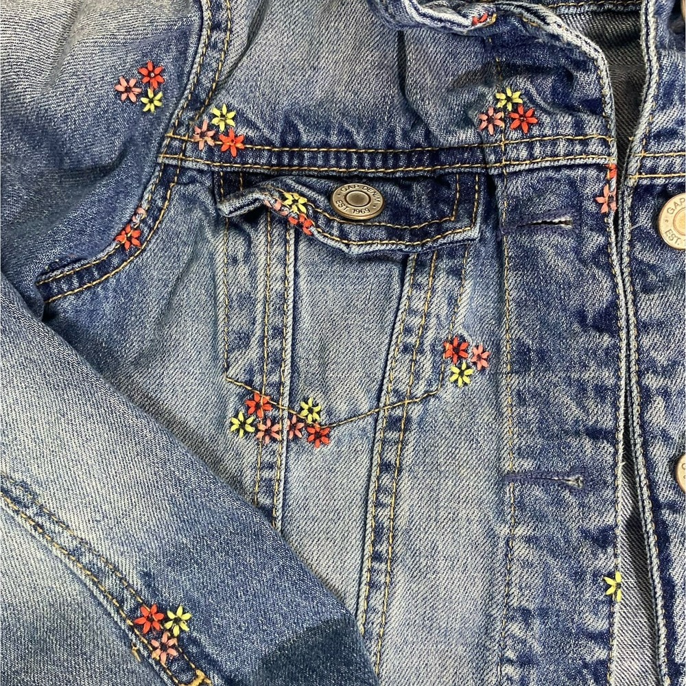 GAP‎ Girls Jean Denim Jacket Small All Over Floral Embroidered